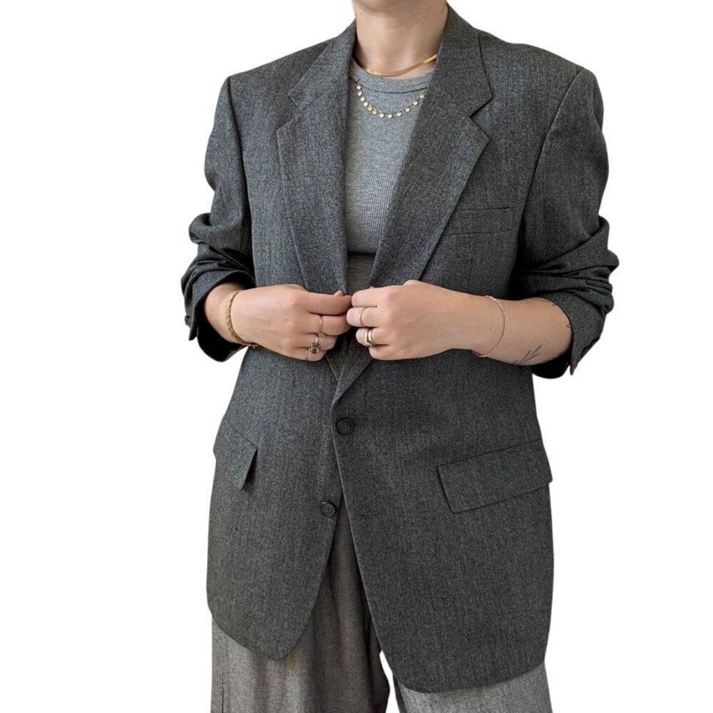 Vintage Christian Dior Gray 100% Wool Sport Coat Oversized Blazer 44R